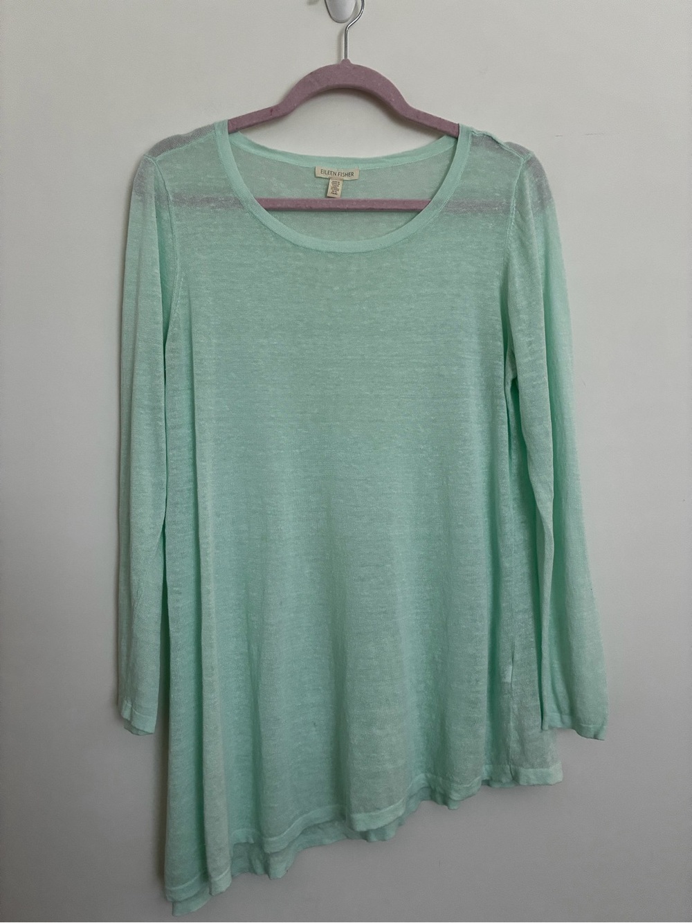 Eileen Fisher Seafoam Lightweight Long Sleeve Knit Top organic linen medium